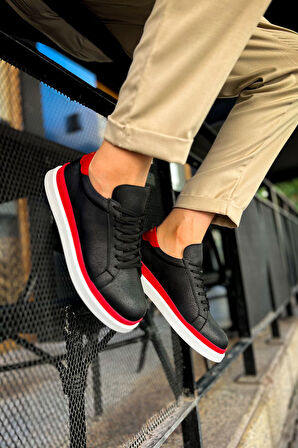 RAMER CH979 Santoni GBT Spor Erkek Ayakkabı SIYAH/KIRMIZI