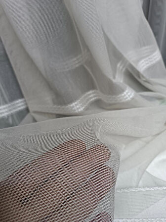 Şerit Desenli Panama Keteni - Bej - Pileli Dikim 1x2,5 Pile