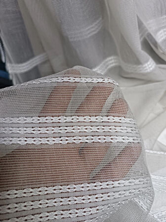 Şerit Desenli Panama Keteni - Bej - Pileli Dikim 1x2,5 Pile