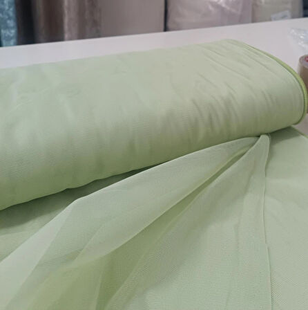 Çocuk Odası Dökümlü Düz Tül Perde - Açık Yeşil - Pileli Dikim 1x2,5 Pile