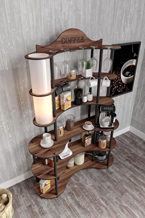 Ravilo Brew Bliss Kahve Köşesi Lambaderli Raf Ceviz