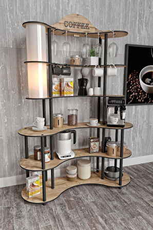 Ravilo Brew Bliss Kahve Köşesi Lambaderli Raf Meşe