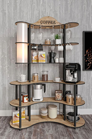 Ravilo Brew Bliss Kahve Köşesi Lambaderli Raf Meşe