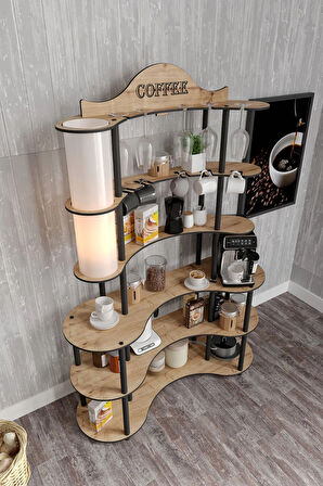 Ravilo Brew Bliss Kahve Köşesi Lambaderli Raf Meşe