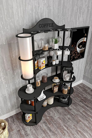 Ravilo Brew Bliss Kahve Köşesi Lambaderli Raf Siyah