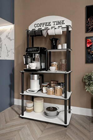 Ravilo Coffee Time Dekoratif Kahve Standı Çok Amaçlı Dolap Beyaz