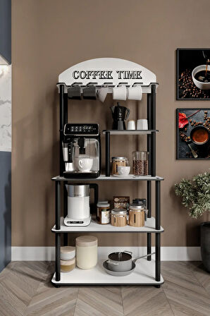 Ravilo Coffee Time Dekoratif Kahve Standı Çok Amaçlı Dolap Beyaz