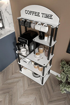Ravilo Coffee Time Dekoratif Kahve Standı Çok Amaçlı Dolap Beyaz