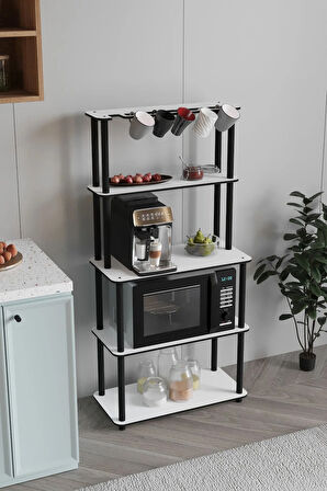 Ravilo Mikrodalga Kahve Standı Çok Amaçlı 4 Katlı Raf Beyaz