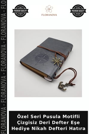 Özel Seri Pusula Motifli Çizgisiz Deri Defter Eşe Hediye Nikah Defteri Hatıra