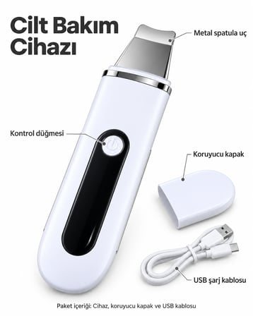 Metal Spatula Başlıklı Koruyucu Kapaklı Şarj Edilebilir Yüz Bakım Cihazı