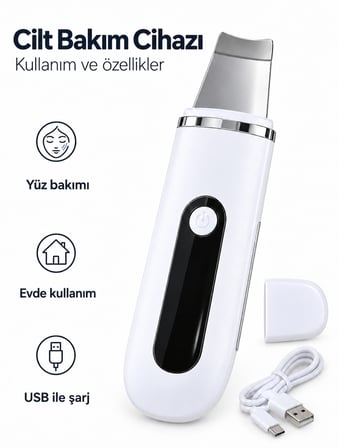 Metal Spatula Başlıklı Koruyucu Kapaklı Şarj Edilebilir Yüz Bakım Cihazı