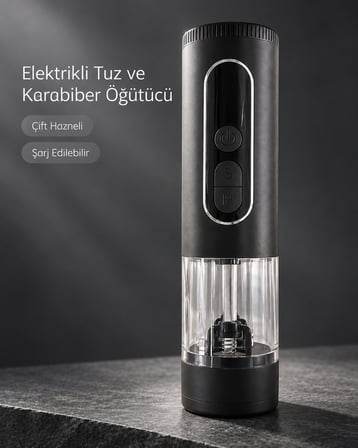 Mutfak ve Sofra Kullanımına Uygun Çift Hazneli Elektrikli Tuz Karabiber Öğütücü