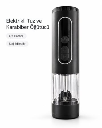 Çift Hazneli Şarj Edilebilir Elektrikli Tuz ve Karabiber Öğütücü