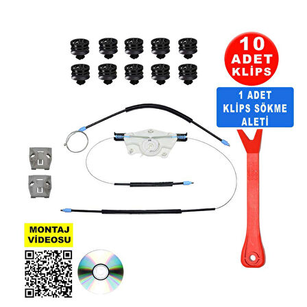 VW Golf 4 Bora 1JM898461 Plastik Ayaklı Sol Cam Kriko Tamir Seti  + Montaj Seti