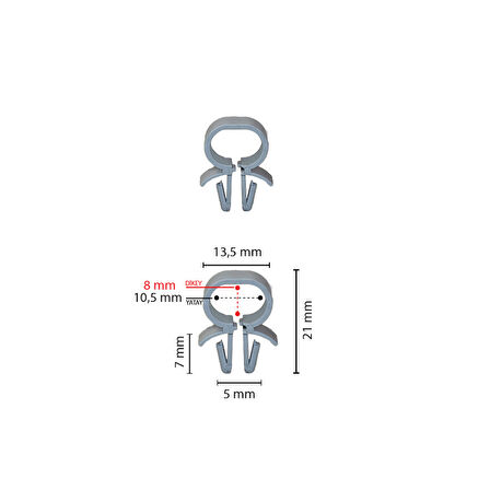 Klips Tesisat Delik Çapı 8mm Hortum 11mm 25 Adet