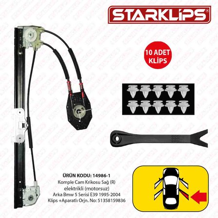 Cam Krikosu Kızaklı R Arka Bmw 5 Serisi E39 1995 2004  (10 Klips)   51358159836