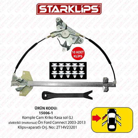 Ford Connect 2003-2013 Sol Ön Cam Kriko Kasa Kızaklı   (2T14V23201)