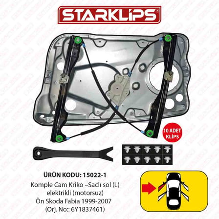 Cam Kriko Kızaklı Saclı Sol Ön Skoda Fabia 1999-2007 (6Y1837461)