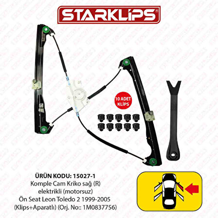 Cam Kriko Sağ Ön Seat Leon Toledo 2 1999-2005  (1M0837756)