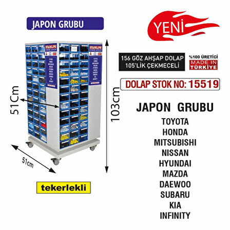 STAND DOLAP 103x51x51 JAPON GRUBU 156 GÖZ 105LİK ÇEKMECE