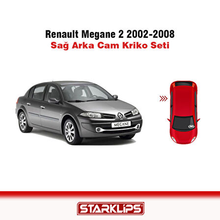 Renault Megane 2 2002-2008 190011782  Sağ Arka Cam Kriko Tamir Seti