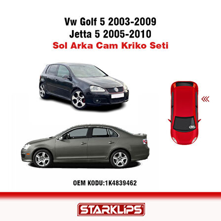 VW Golf 5 Jetta 2003-2009 1K4839461 Sol Arka Cam Kriko Tamir Seti