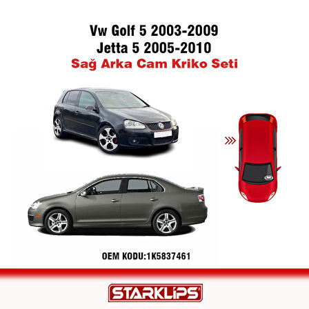 VW Golf 5 Jetta 2003-2009 1K4839462 Sağ Arka Cam Kriko Tamir Seti