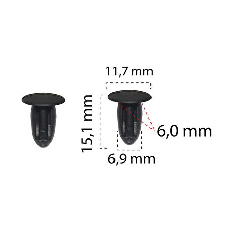 Oto Agraf Oto Klips Siyah 6,9mm 654720 Peugeot Renault 7703077078 BMW 51441854624 25 Adet