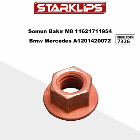 Bakır Somun Kendinden Pullu M8X16mm 12 Anahtar 11621711954 Bmw Mercedes A1201420072 10 Adet