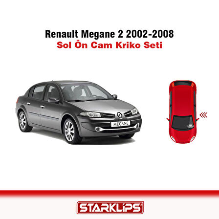Renault Megane 2 2002-2008 8201010926-8200325136 Sol Ön Cam Kriko Tamir Seti +10 Klips + Klips Sökme