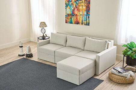 Saros Yataklı Sandıklı Sağ/Sol Köşe Krem