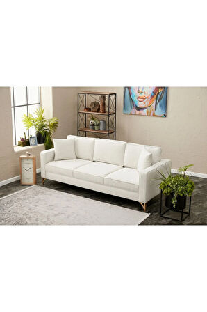 Berlin Serisi Üçlü Koltuk  Krem Gold