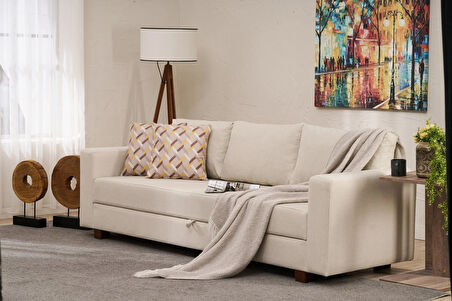 Aly Serisi Yataklı Sandıklı Koltuk Takımı Krem Arzilla