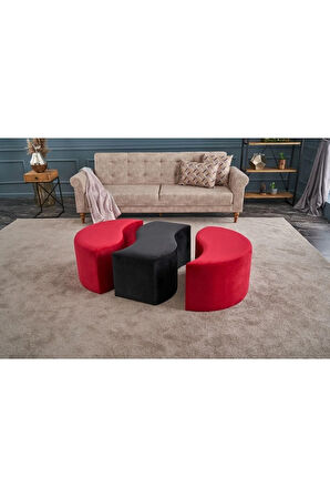 Alya Puf Kırmızı Siyah