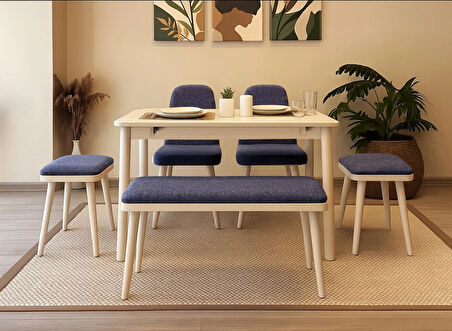 MİORA MİNİ BENCH SEDEF KREM LACİVERT