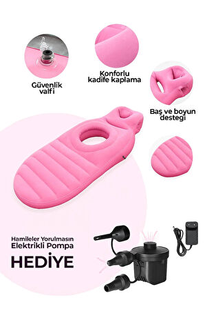 ROBO Şişme Hamile Yatağı Elektrikli Şişirme Pompası Hediyeli pembe