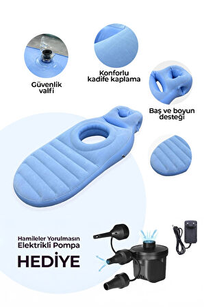 ROBO Şişme Hamile Yatağı Elektrikli Şişirme Pompası Hediyeli Mavi