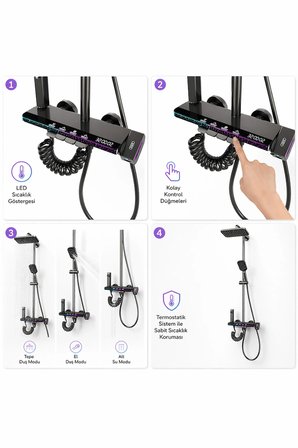 Led Ambiyans Işıklı Termostatik Akıllı Duş Sistemi – RB01