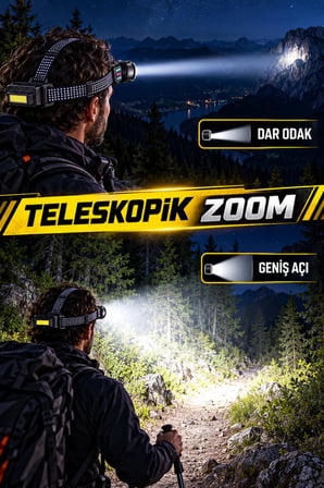 K Light KL-8502 Şarjlı Profesyonel Kafa Lambası Zoom Özellikli Hareket Sensörlü Arka Güvenlik Işıklı