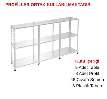 3 Katlı 3'lü Galvaniz Çelik Raf - Depo, Arşiv, Kiler, Dosya, Market Rafı 31x75 cm-50 cm-0.70 mm