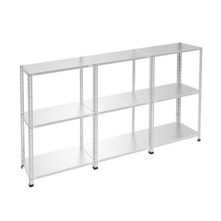 3 Katlı 3'lü Galvaniz Çelik Raf - Depo, Arşiv, Kiler, Dosya, Market Rafı 43x60 cm-150 cm-1.50 mm