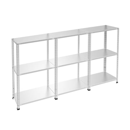 3 Katlı 3'lü Galvaniz Çelik Raf - Depo, Arşiv, Kiler, Dosya, Market Rafı 43x60 cm-200 cm-1.00 mm