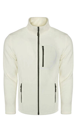 Unisex Beyaz Polar Standart Tam Fermuarlı 3 Cepli Polar Hırka