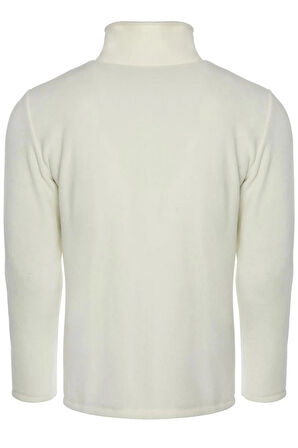 Unisex Beyaz Polar Standart Tam Fermuarlı 3 Cepli Polar Hırka