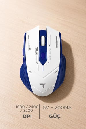 Bilgisayar Cihaz Masaüstü Mouse Çift Modlu Sessiz Kablosuz Oyuncu Fare TM20 Beyaz Mavi