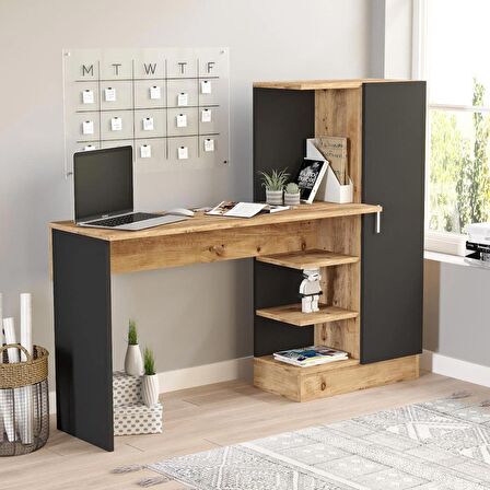 Robin Home Arthur Kitaplıklı Çalışma Masası Çam Siyah