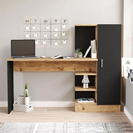 Robin Home Arthur Kitaplıklı Çalışma Masası Çam Siyah