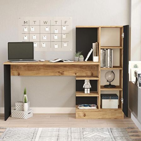 Robin Home Arthur Kitaplıklı Çalışma Masası Çam Siyah