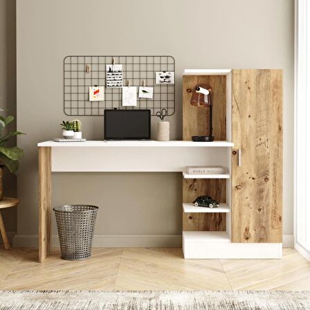 Robin Home Arthur Kitaplıklı Çalışma Masası Çam Beyaz